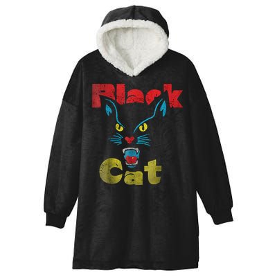 Retro Black Cat Retro Fireworks Vintage Halloween 70s Hooded Wearable Blanket