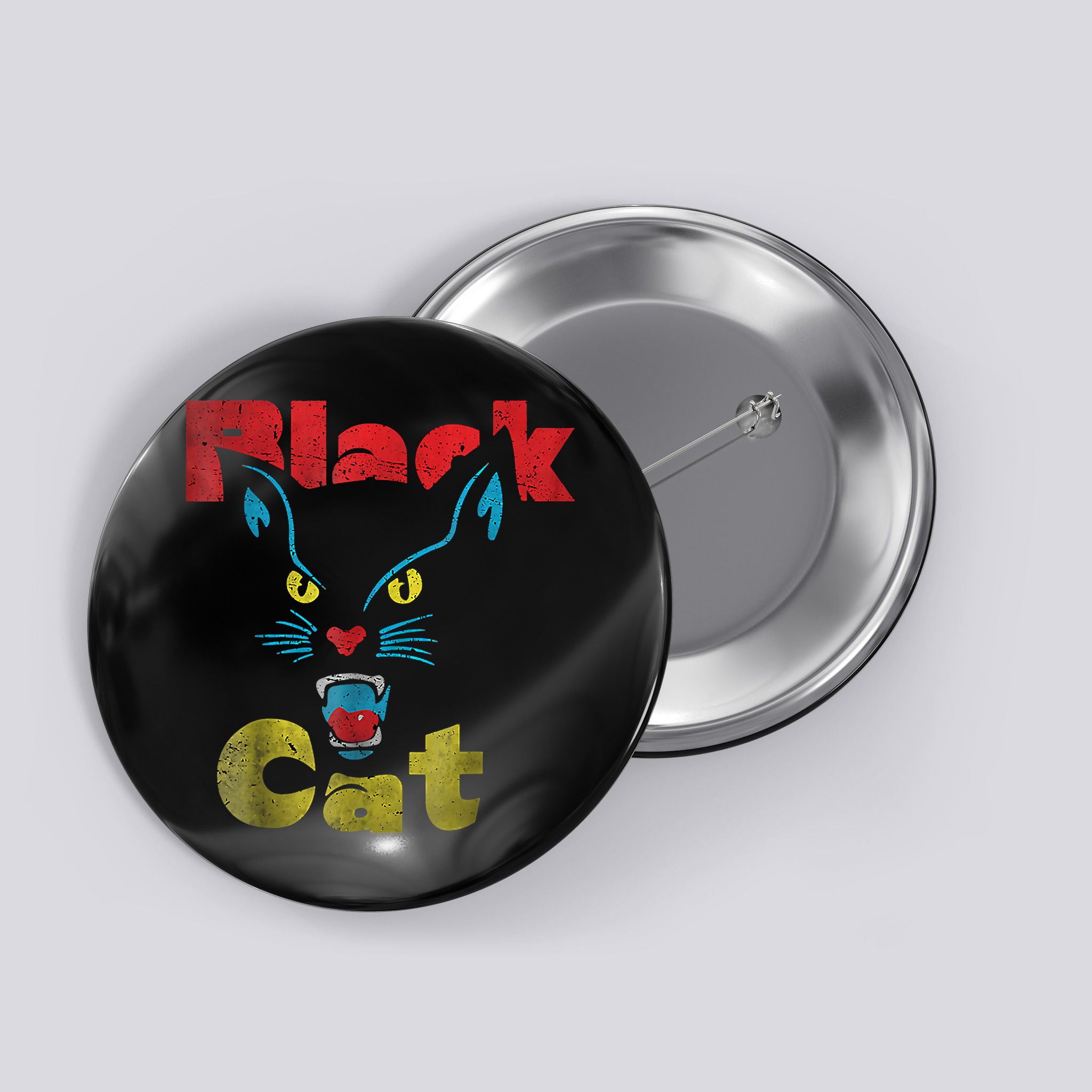 Retro Black Cat Retro Fireworks Vintage Halloween 70s Button