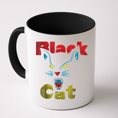 Retro Black Cat Retro Fireworks Vintage Halloween 70s Mug