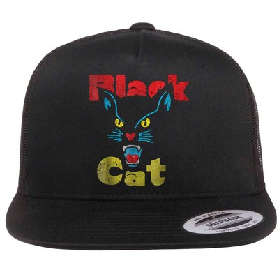 Retro Black Cat Retro Fireworks Vintage Halloween 70s Flatbill Hat