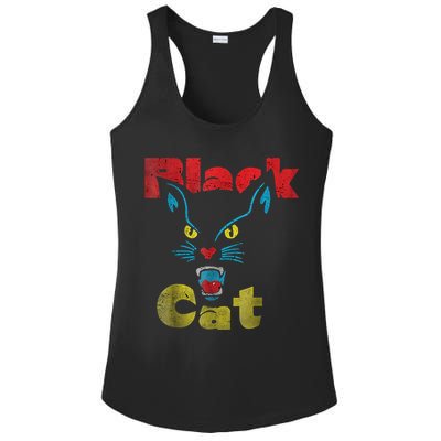Retro Black Cat Retro Fireworks Vintage Halloween 70s Ladies PosiCharge Competitor Racerback Tank