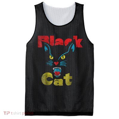 Retro Black Cat Retro Fireworks Vintage Halloween 70s Mesh Reversible Basketball Jersey Tank