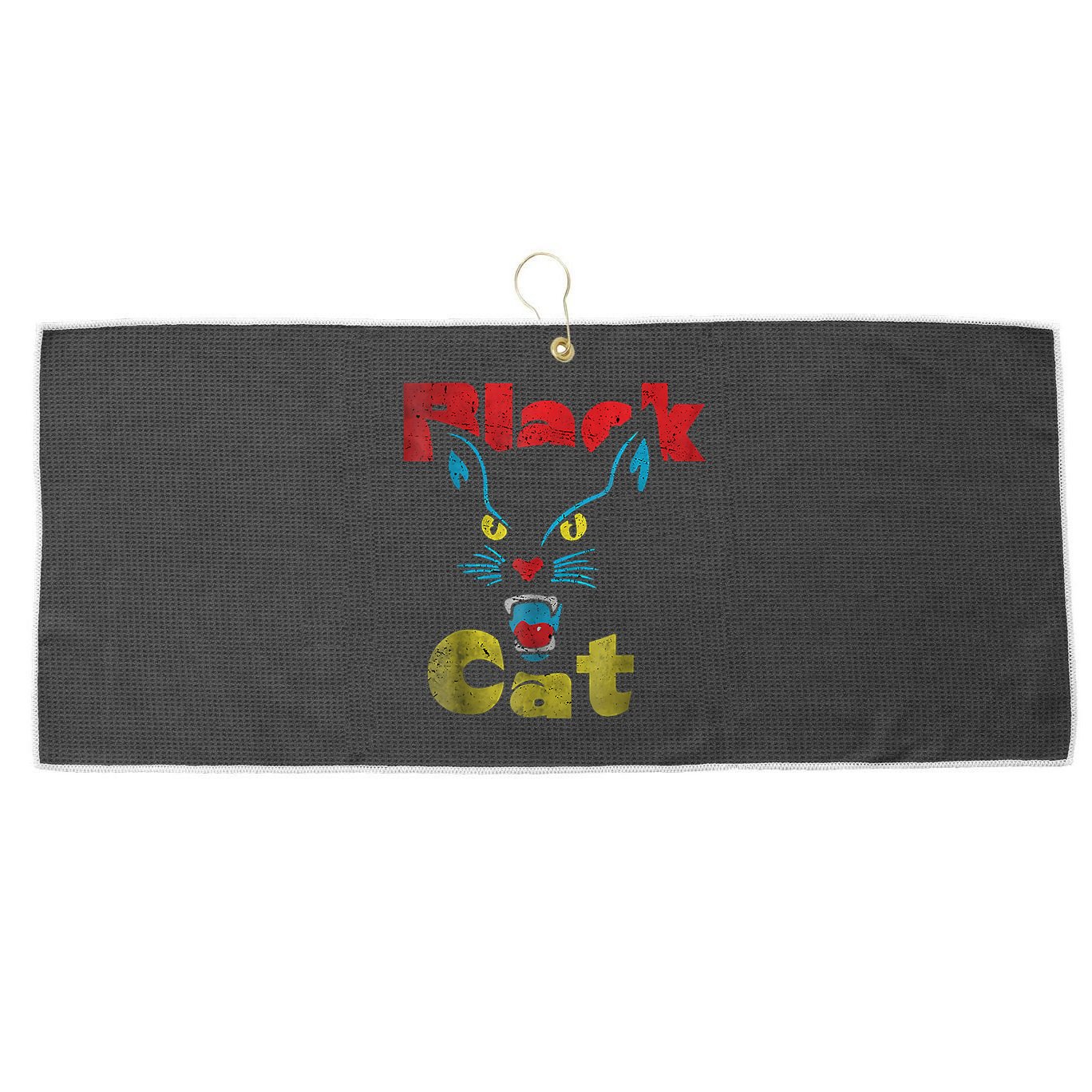 Retro Black Cat Retro Fireworks Vintage Halloween 70s Large Microfiber Waffle Golf Towel