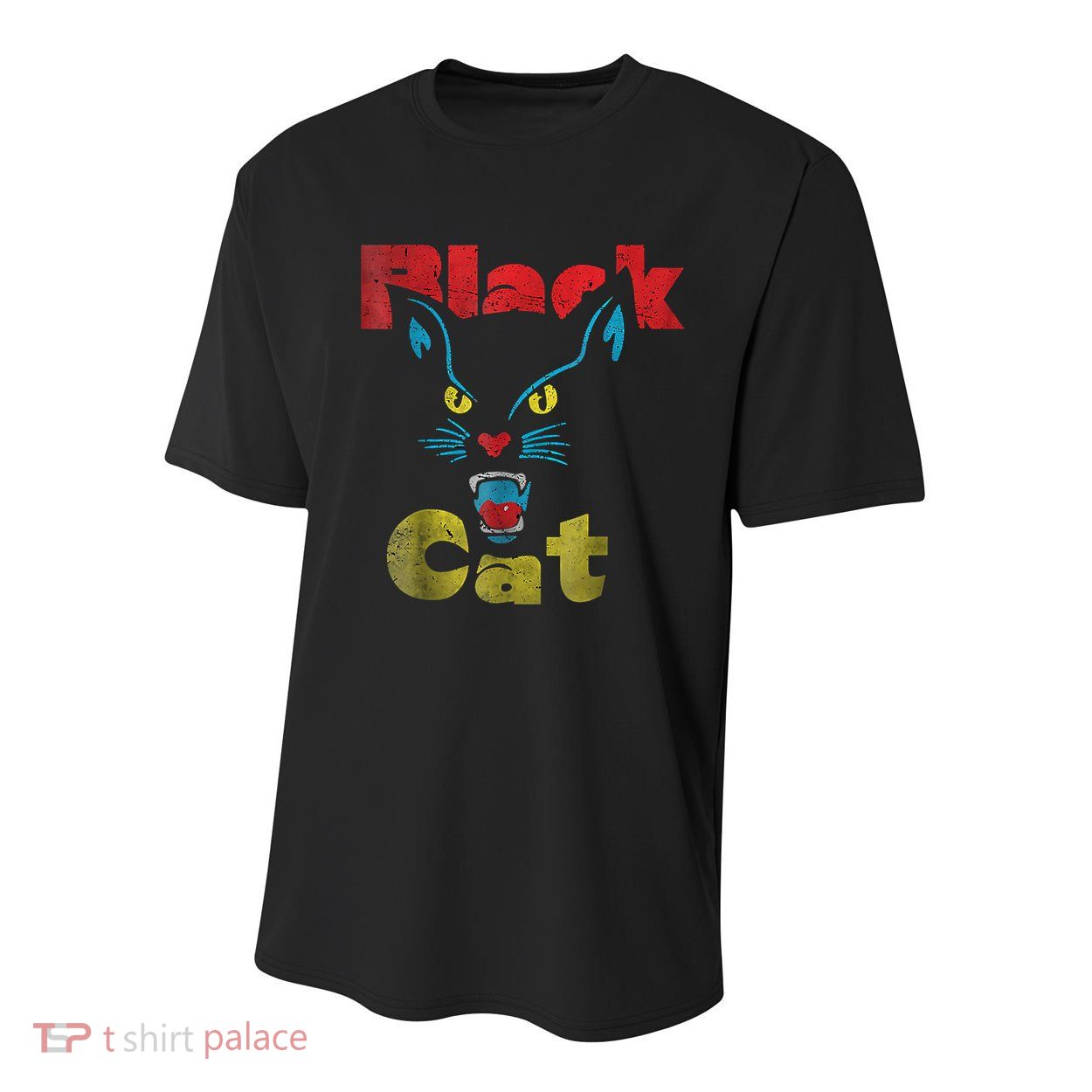 Retro Black Cat Retro Fireworks Vintage Halloween 70s Youth Performance Sprint T-Shirt