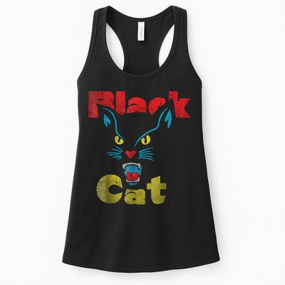 Retro Black Cat Retro Fireworks Vintage Halloween 70s Womens Tank Top