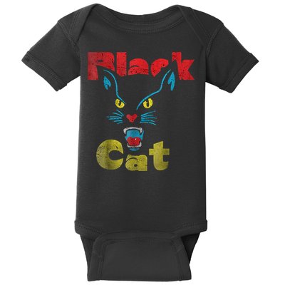Retro Black Cat Retro Fireworks Vintage Halloween 70s Baby Bodysuit