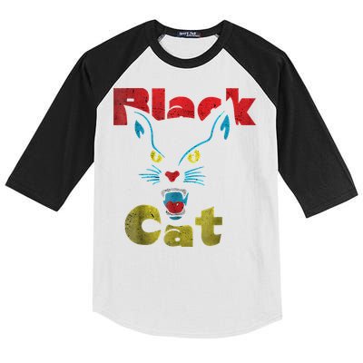 Retro Black Cat Retro Fireworks Vintage Halloween 70s Kids Colorblock Raglan Jersey