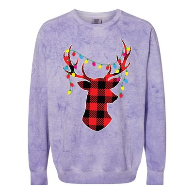 Red Black Christmas Gifts Buffalo Plaid Deer Women Men Colorblast Crewneck Sweatshirt