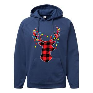 Red Black Christmas Gifts Buffalo Plaid Deer Women Men Performance Fleece Hoodie