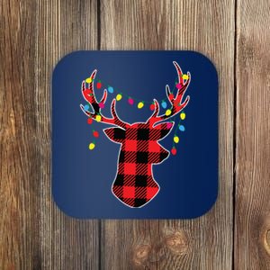 Red Black Christmas Gifts Buffalo Plaid Deer Women Men Coaster