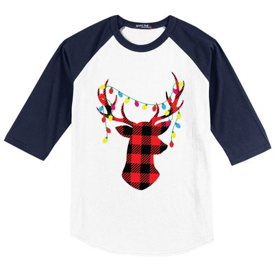 Red Black Christmas Gifts Buffalo Plaid Deer Women Men Baseball Sleeve Shirt