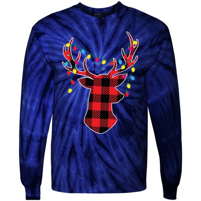 Red Black Christmas Gifts Buffalo Plaid Deer Women Men Tie-Dye Long Sleeve Shirt