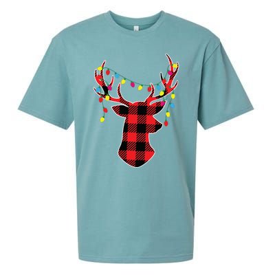 Red Black Christmas Gifts Buffalo Plaid Deer Women Men Sueded Cloud Jersey T-Shirt