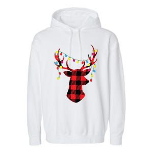 Red Black Christmas Gifts Buffalo Plaid Deer Women Men Garment-Dyed Fleece Hoodie