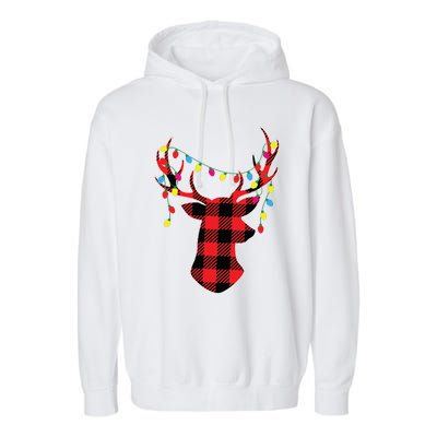 Red Black Christmas Gifts Buffalo Plaid Deer Women Men Garment-Dyed Fleece Hoodie