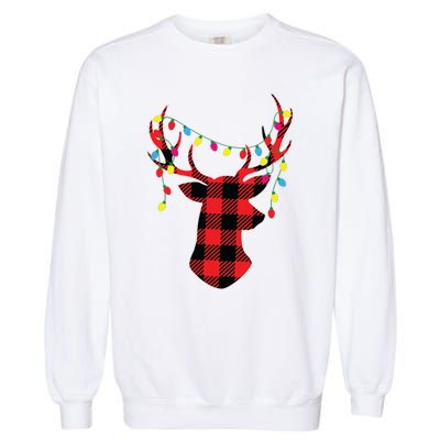 Red Black Christmas Gifts Buffalo Plaid Deer Women Men Garment-Dyed Sweatshirt