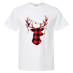 Red Black Christmas Gifts Buffalo Plaid Deer Women Men Garment-Dyed Heavyweight T-Shirt