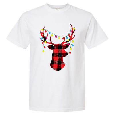 Red Black Christmas Gifts Buffalo Plaid Deer Women Men Garment-Dyed Heavyweight T-Shirt