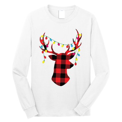 Red Black Christmas Gifts Buffalo Plaid Deer Women Men Long Sleeve Shirt