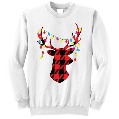 Red Black Christmas Gifts Buffalo Plaid Deer Women Men Sweatshirt