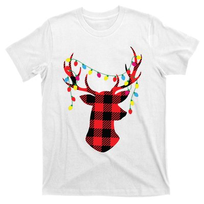 Red Black Christmas Gifts Buffalo Plaid Deer Women Men T-Shirt