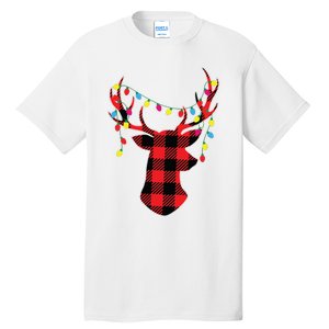 Red Black Christmas Gifts Buffalo Plaid Deer Women Men Tall T-Shirt