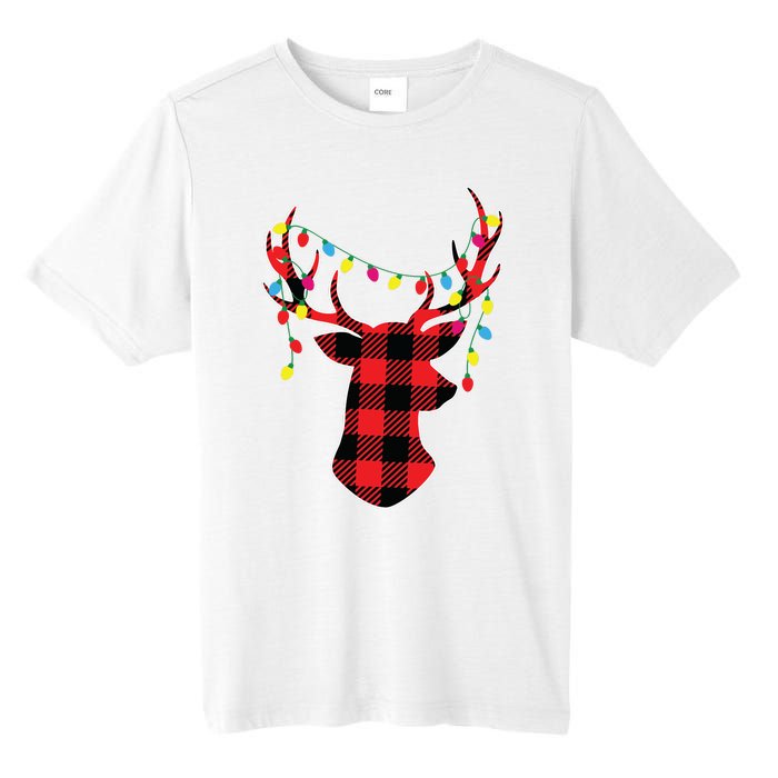 Red Black Christmas Gifts Buffalo Plaid Deer Women Men Tall Fusion ChromaSoft Performance T-Shirt