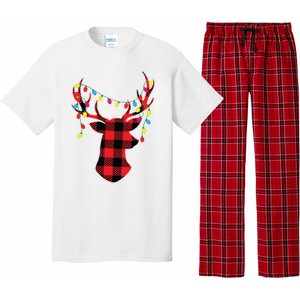 Red Black Christmas Gifts Buffalo Plaid Deer Women Men Pajama Set