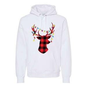 Red Black Christmas Gifts Buffalo Plaid Deer Women Men Premium Hoodie