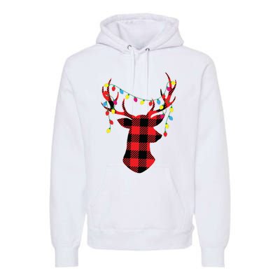 Red Black Christmas Gifts Buffalo Plaid Deer Women Men Premium Hoodie