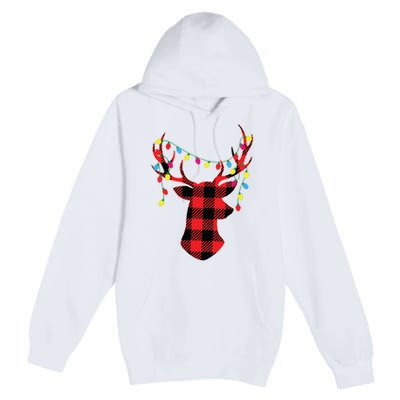 Red Black Christmas Gifts Buffalo Plaid Deer Women Men Premium Pullover Hoodie