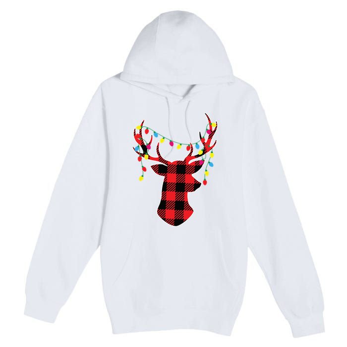 Red Black Christmas Gifts Buffalo Plaid Deer Women Men Premium Pullover Hoodie