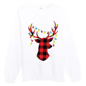 Red Black Christmas Gifts Buffalo Plaid Deer Women Men Premium Crewneck Sweatshirt