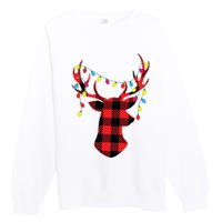 Red Black Christmas Gifts Buffalo Plaid Deer Women Men Premium Crewneck Sweatshirt