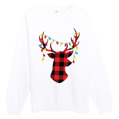 Red Black Christmas Gifts Buffalo Plaid Deer Women Men Premium Crewneck Sweatshirt