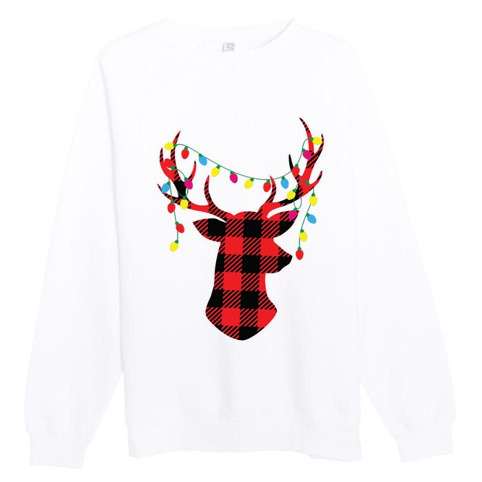 Red Black Christmas Gifts Buffalo Plaid Deer Women Men Premium Crewneck Sweatshirt