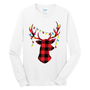 Red Black Christmas Gifts Buffalo Plaid Deer Women Men Tall Long Sleeve T-Shirt