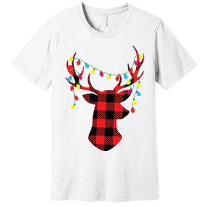 Red Black Christmas Gifts Buffalo Plaid Deer Women Men Premium T-Shirt