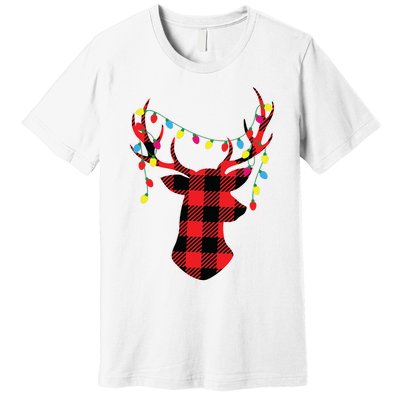 Red Black Christmas Gifts Buffalo Plaid Deer Women Men Premium T-Shirt