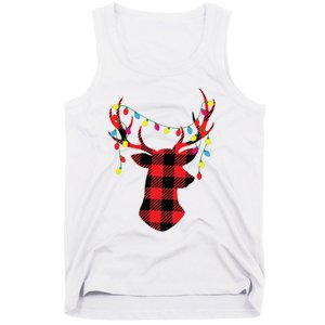 Red Black Christmas Gifts Buffalo Plaid Deer Women Men Tank Top