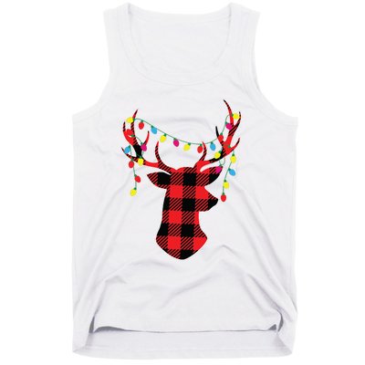 Red Black Christmas Gifts Buffalo Plaid Deer Women Men Tank Top