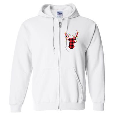 Red Black Christmas Gifts Buffalo Plaid Deer Women Men Full Zip Hoodie