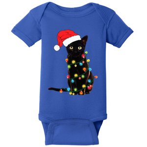 Retro Black Cat Christmas Light Funny Cat Baby Bodysuit