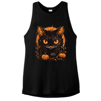 Retro Black Cat Halloween Pumpkin Costume For Ladies PosiCharge Tri-Blend Wicking Tank