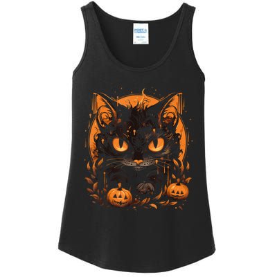 Retro Black Cat Halloween Pumpkin Costume For Ladies Essential Tank