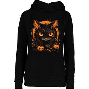 Retro Black Cat Halloween Pumpkin Costume For Womens Funnel Neck Pullover Hood