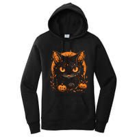 Retro Black Cat Halloween Pumpkin Costume For Women's Pullover Hoodie