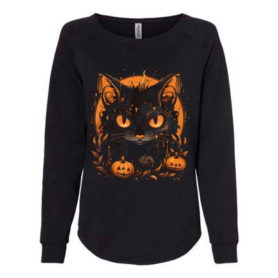 Retro Black Cat Halloween Pumpkin Costume For Womens California Wash Sweatshirt