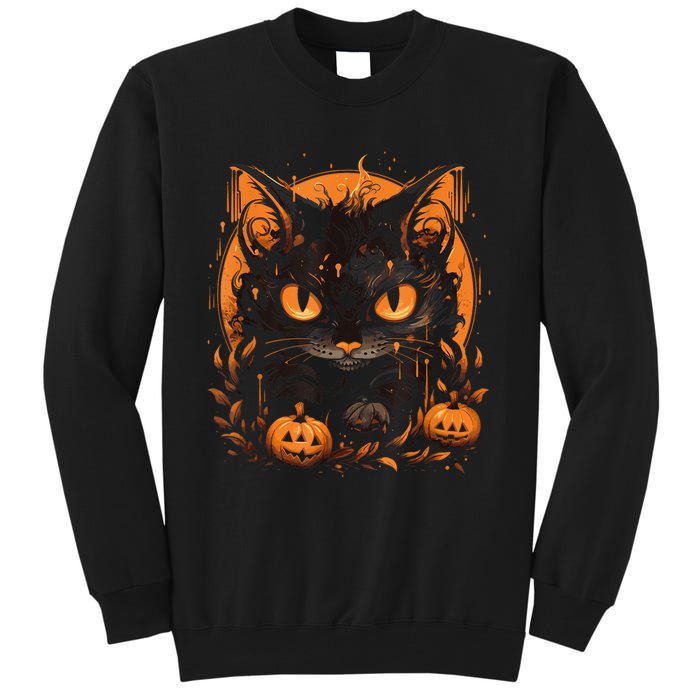 Retro Black Cat Halloween Pumpkin Costume For Tall Sweatshirt