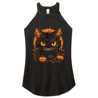 Retro Black Cat Halloween Pumpkin Costume For Women's Perfect Tri Rocker Tank